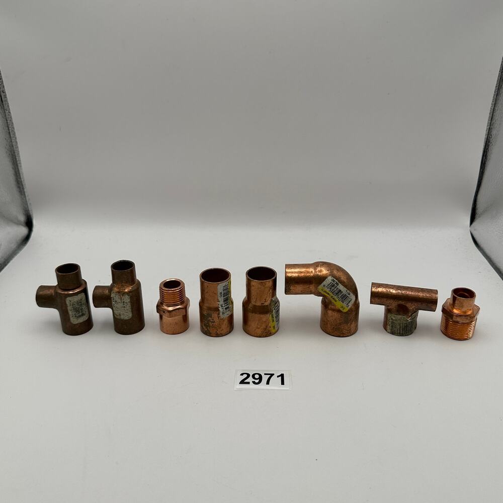 LOT OF 65 (4.6LBS) - COPPER PIPE FITTINGS LOT ELBOWS TEES COUPLINGS MIXED CONDI.